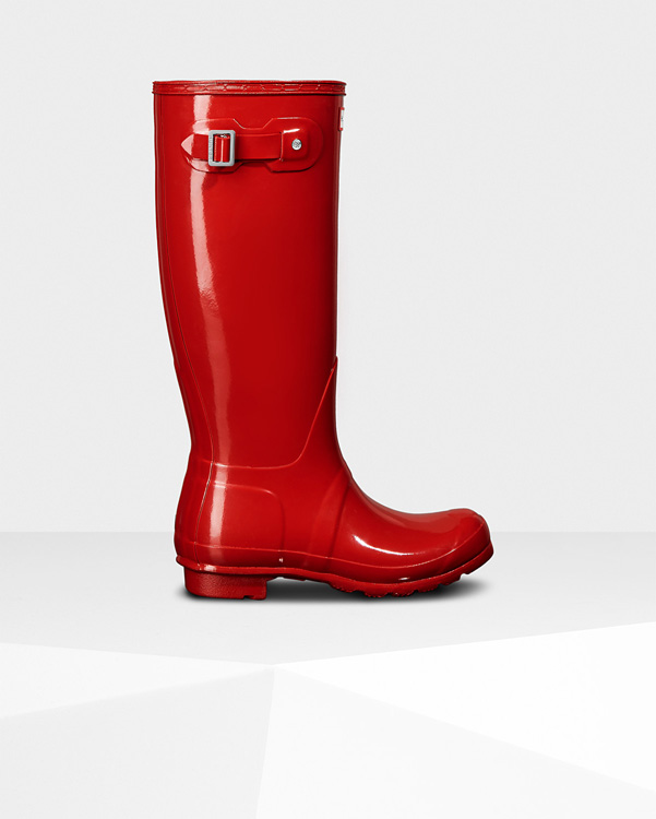  Hunter women's original tall gloss wellington boots : military red