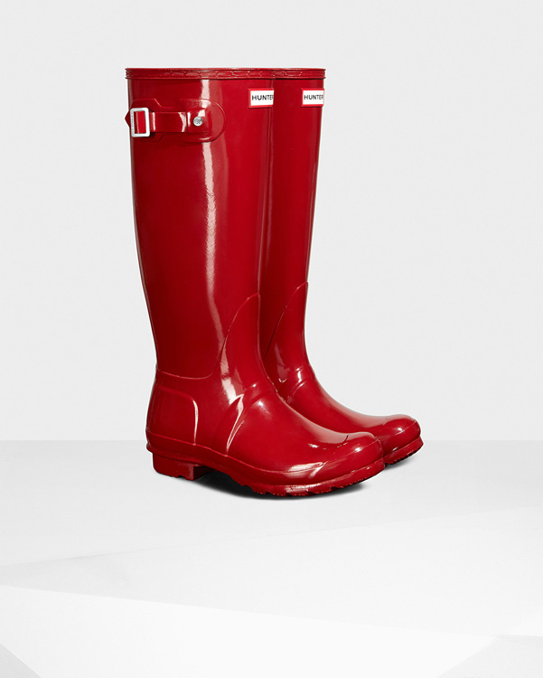  Hunter women's original tall gloss wellington boots : military red