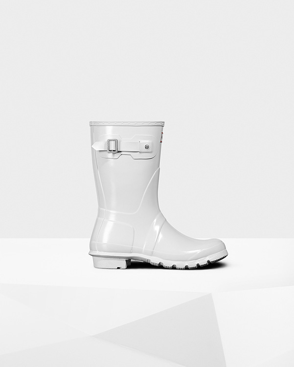  Hunter women's original short gloss wellington boots : white