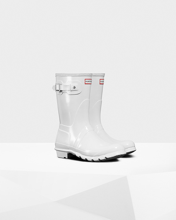  Hunter women's original short gloss wellington boots : white