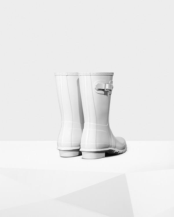  Hunter women's original short gloss wellington boots : white