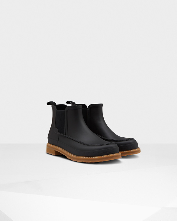  Hunter men's original moc toe chelsea boots : black