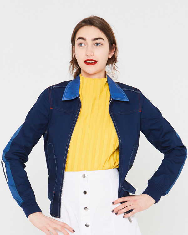  Hunter women's original garden bomber jacket : stripe/workerblue/darklakeblue