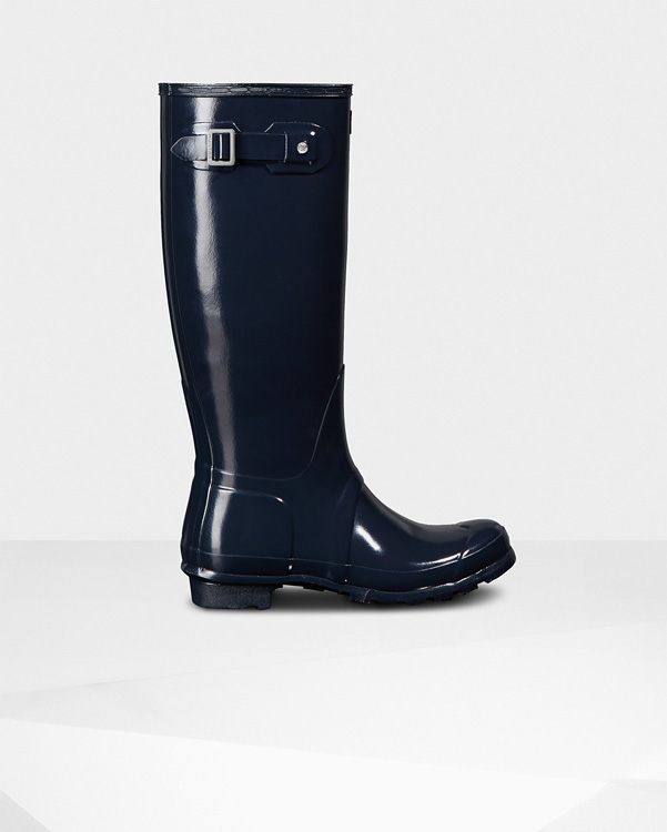  Hunter women's original tall gloss wellington boots : navy