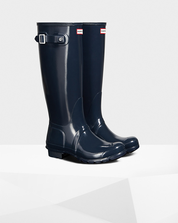  Hunter women's original tall gloss wellington boots : navy