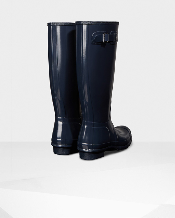  Hunter women's original tall gloss wellington boots : navy