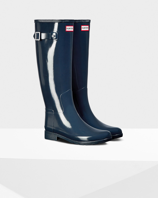  Hunter women's original refined gloss wellington boots : navy