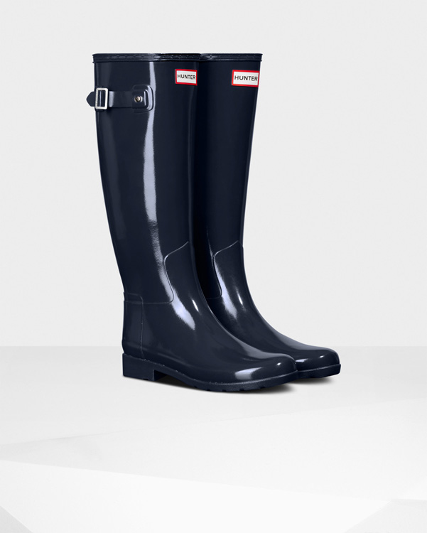  Hunter women's original refined gloss wellington boots : navy