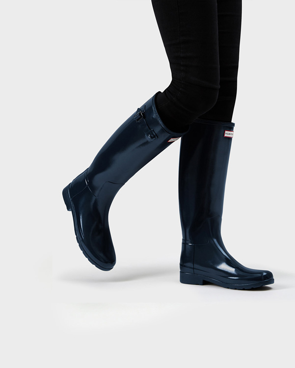  Hunter women's original refined gloss wellington boots : navy