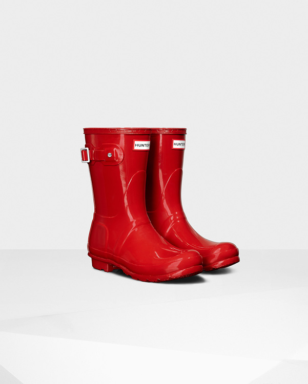  Hunter women's original short gloss wellington boots : military red