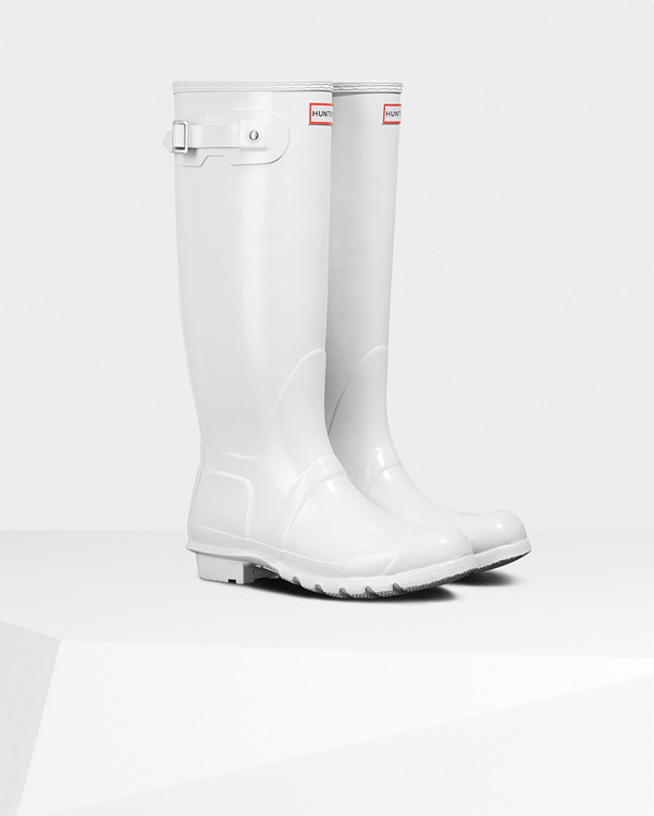  Hunter women's original tall gloss wellington boots : white