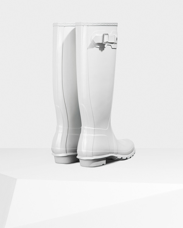  Hunter women's original tall gloss wellington boots : white