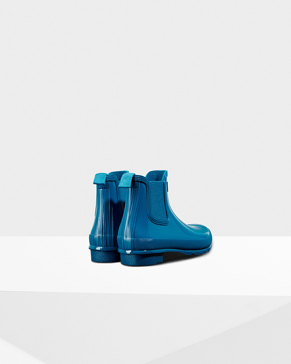  Hunter women's original gloss chelsea boots : ocean blue