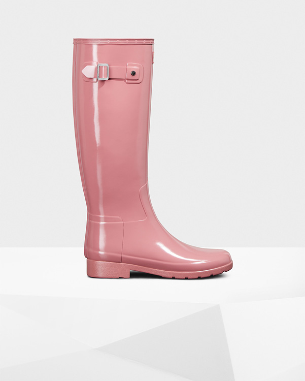  Hunter women's original refined gloss wellington boots : pale rose