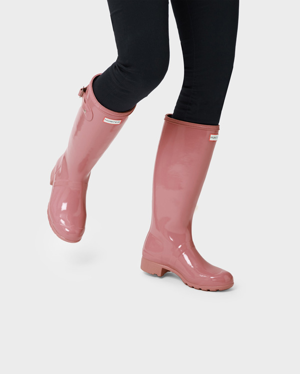  Hunter women's original refined gloss wellington boots : pale rose