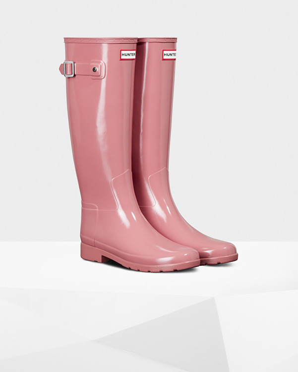  Hunter women's original refined gloss wellington boots : pale rose