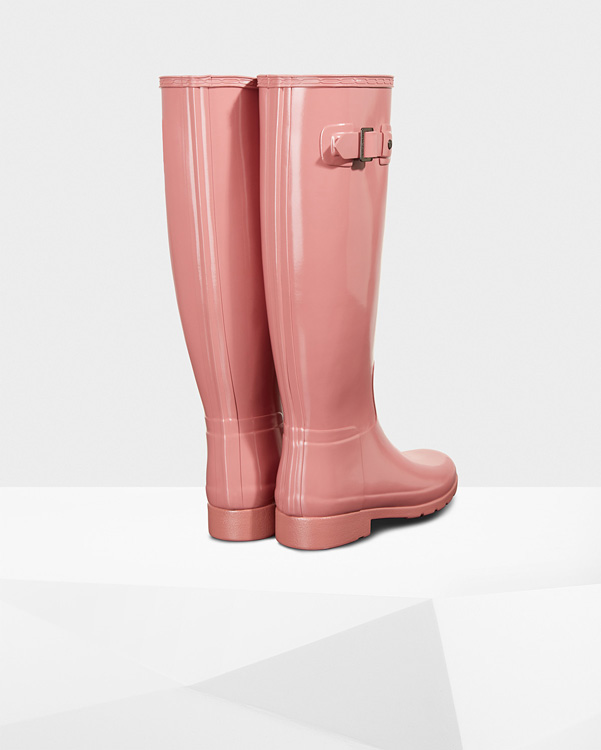  Hunter women's original refined gloss wellington boots : pale rose