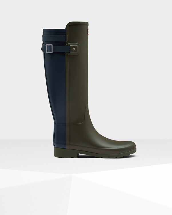  Hunter women's original refined back strap wellington boots : dark olive / navy