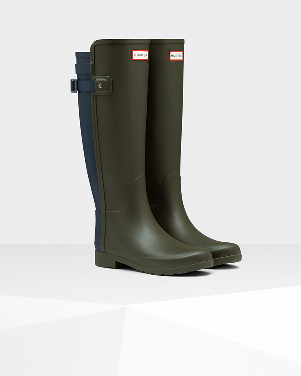  Hunter women's original refined back strap wellington boots : dark olive / navy