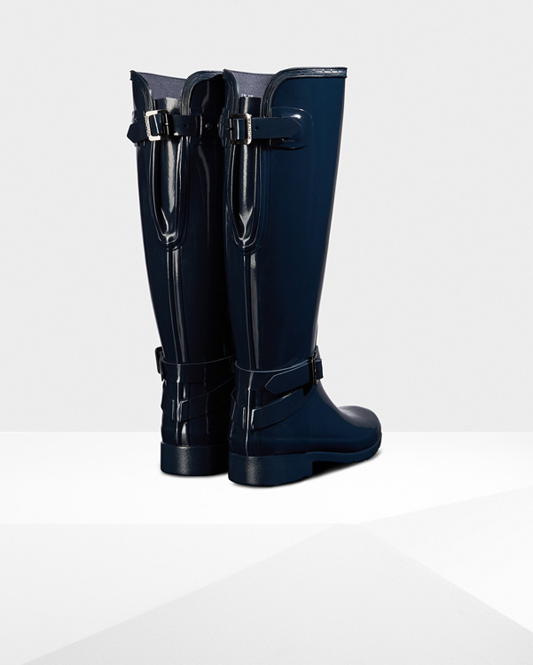  Hunter women's original refined adjustable tall gloss wellington boots : navy