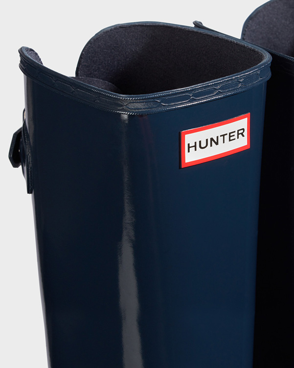  Hunter women's original refined adjustable tall gloss wellington boots : navy