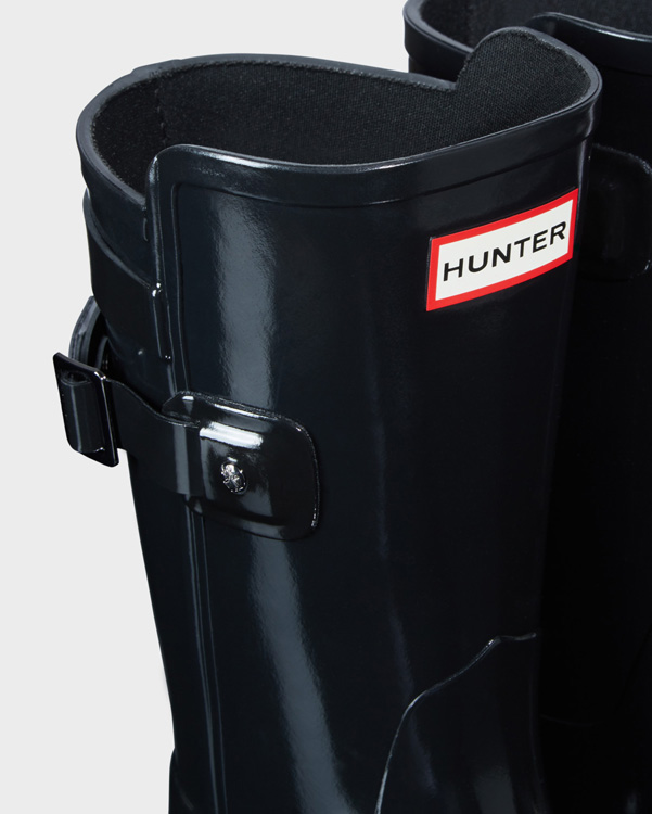  Hunter women's original short refined gloss back strap wellington boots : black