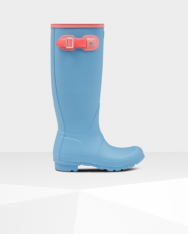  Hunter women's original colourblock tall wellington boots : pale blue