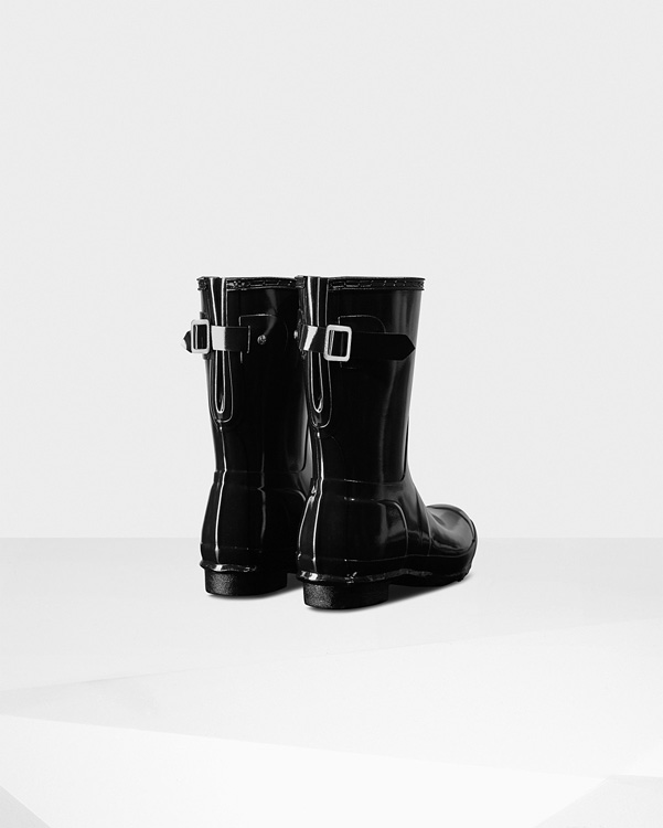  Hunter women's original short back adjustable gloss wellington boots : black