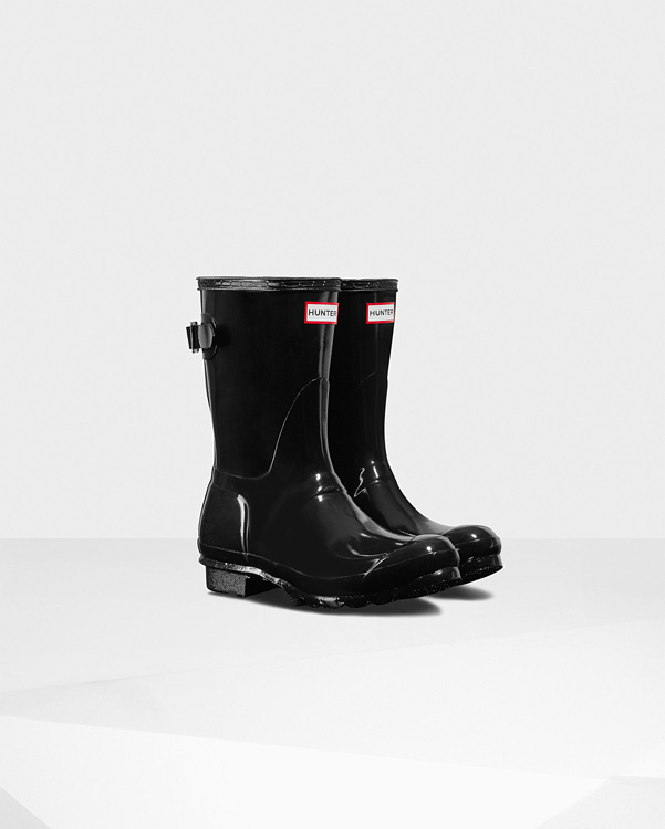  Hunter women's original short back adjustable gloss wellington boots : black