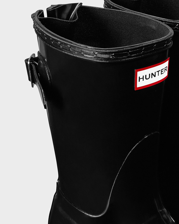  Hunter women's original short back adjustable gloss wellington boots : black